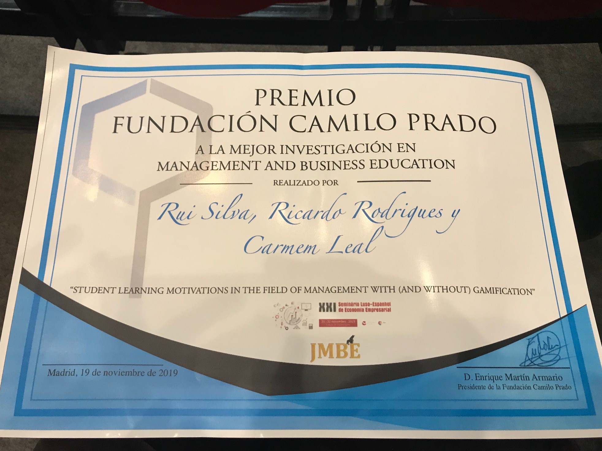 Novo reconhecimento do trabalho desenvolvido pelos investigadores do CETRAD – “Prémio Fundação Camilo Prado à melhor investigação em Management and Business Education”